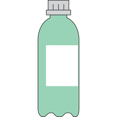 A mint green plastic bottle with a white label and grey cap against a transparent background symbolizing a beverage or liquid product container