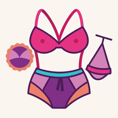 Vibrant summer bikini and swimming costume set flat design