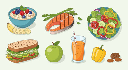 Healthy eating A balanced meal of protein, grains, and fruits for a vibrant lifestyle