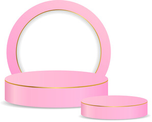  pink circular podium with elegant arch for modern beauty product 