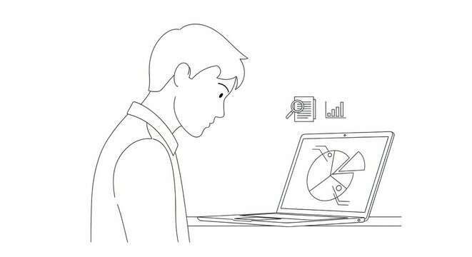 Focused individual reviewing business intelligence data on laptop analysis session