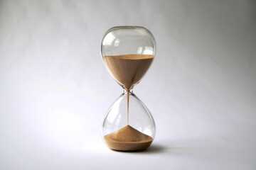 a modern hourglass with a clear glass body