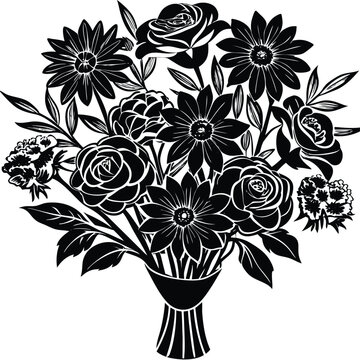 Elegant black and white floral bouquet vector art illustration