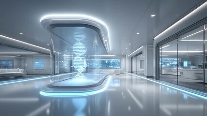 Futuristic Science Lab DNA Helix Structure Showcase