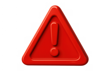 Red triangular warning symbol with exclamation mark communicating danger, alert, and caution on a transparent background