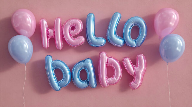 Cute baby shower pink and blue lettering hello baby - Powered by Adobe