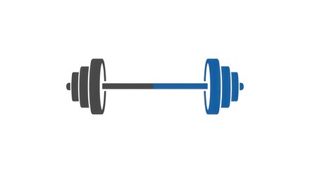 Fototapeta premium Barbell weightlifting equipment with blue and gray weights.