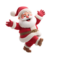 Friendly cartoon Santa Claus character waving hello in festive red Christmas costume showing welcoming holiday greeting and cheerful seasonal spirit in 3D illustration