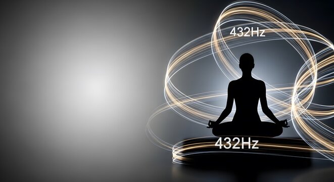 432 Hz Frequency Meditation Silhouette in Lotus Pose with Glowin
