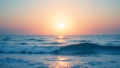 Soft Morning Sky Gradient with Grainy Blue Ocean Wave Background