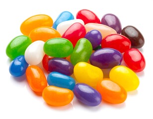 Heap of colorful, oblong candies on a bright white background