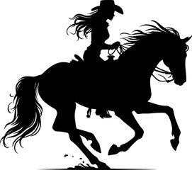Running Cowgirl on Horse Silhouette Vector – Western Action Rodeo Design