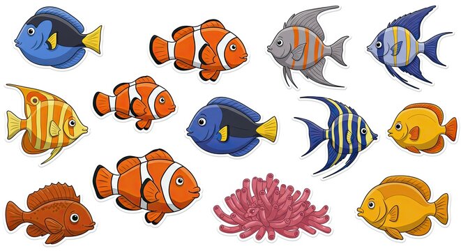 Colorful Cartoon Fish Collection for Educational and Decorative Purposes in Ocean Life Theme