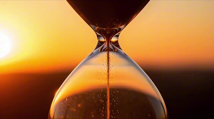 Golden Hour Glow Illuminates Hourglass, Symbolizing Fleeting Time and the Preciousness of Moments Passing by