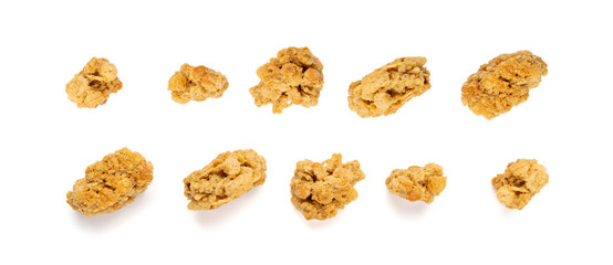 Granola Pile Isolated, Cereal Breakfast with Almonds and Chocolate Chips, Seeds and Oat Flakes