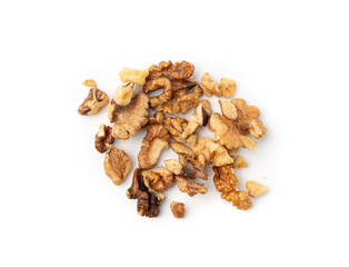 Chopped wallnut , broken roasted walnuts powder, heap of nuts crumbs, whole kernel pieces