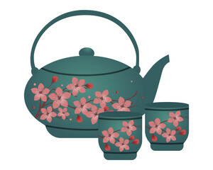 Elegant Floral Teapot and Teacup Vector Illustration