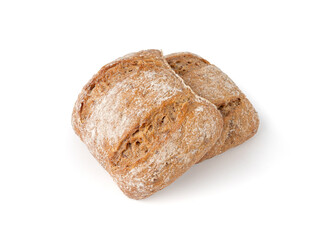Brown rye bun, square gluten free bread, whole grain healthy breakfast bread