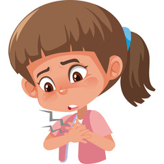 Distressed Young Girl Clutching Her Chest With A Cracked Heart Symbol In A Pink Shirt On A Transparent Background