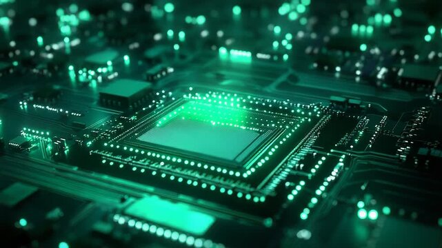 Glowing central processing unit on circuit board technology