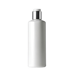 Sleek white bottle with silver pump, against black backdrop