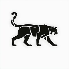 Obraz premium Stylized black silhouette of a walking wild cat with a striped tail on a white background