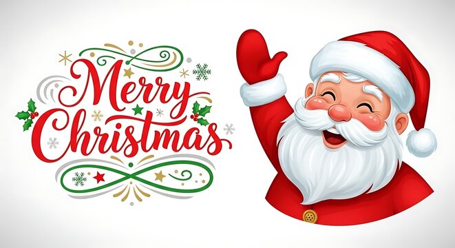 Cheerful santa claus wishing merry christmas with festive decoration - Powered by Adobe