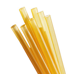 Group of golden-yellow translucent straws, angled on black