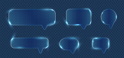 Glassmorphism speech bubble shapes with neon glow