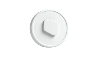 White circular object with square inset on a black background