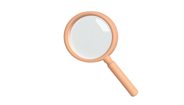Magnifying glass, round lens, peach handle, black background