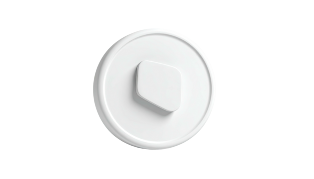 White circular object with square inset on a black background