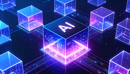 AI Artificial Intelligence Technology Concept Digital Cubes Network Connection