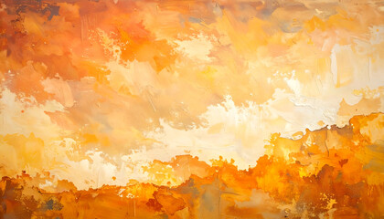 Abstract Impressionist Painting of a Sunset Sky with Orange and Yellow Hues