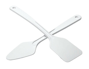 Crossed white spatulas, offset on black