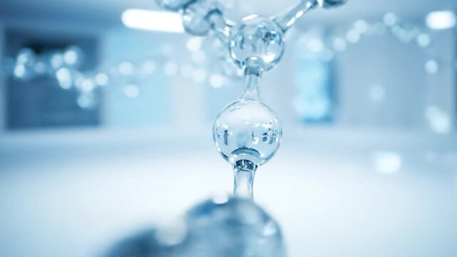 Abstract molecular structure with clear spheres and connections, representing science and chemistry