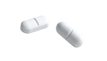 Set of Two White Tablets in Mid-Air isolated on transparent background