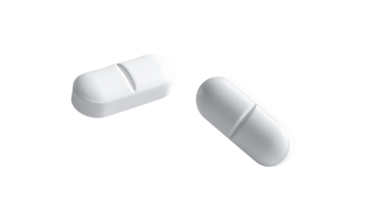 Set of Two White Tablets in Mid-Air isolated on transparent background