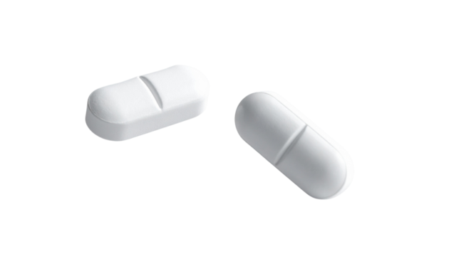 Set of Two White Tablets in Mid-Air isolated on transparent background