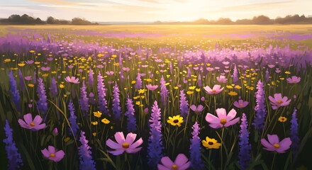 Fototapeta premium pink tulip flower'tulips in the park'flowers in the garden'silhouette of a young couple in a field