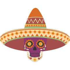 Dia De Los Muertos Skull Wearing A Sombrero With Floral Decorations A Colorful Celebration Of Life And Death