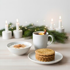 Minimalist Scandinavian Holiday Table with Pepparkakor, Rice Pudding, and Glögg 