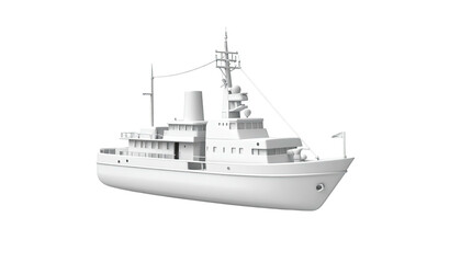 Model of white motor yacht, isolated against a dark background