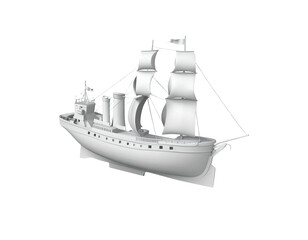 Monochrome ship with masts and sails isolated against black