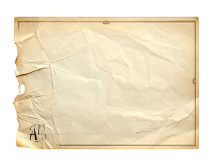 Crumpled, torn, aged paper with frame and minimal detail