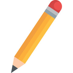 A simple yellow wooden pencil with a red eraser and graphite tip on a transparent background ideal for design and illustration
