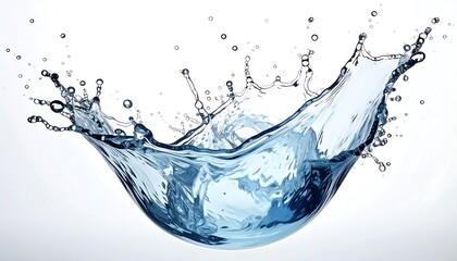 A dynamic capture shows a water splash suspended mid-air. The clear liquid arcs upward, forming a crown shape with droplets around it