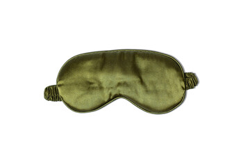 Olive green silk sleep mask isolated on white background, showing smooth fabric texture for relaxation and comfort