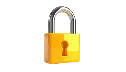 Glossy gold padlock on a black background, silver shackle up