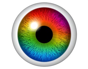 Close-up of a human eye with vibrant rainbow-colored iris